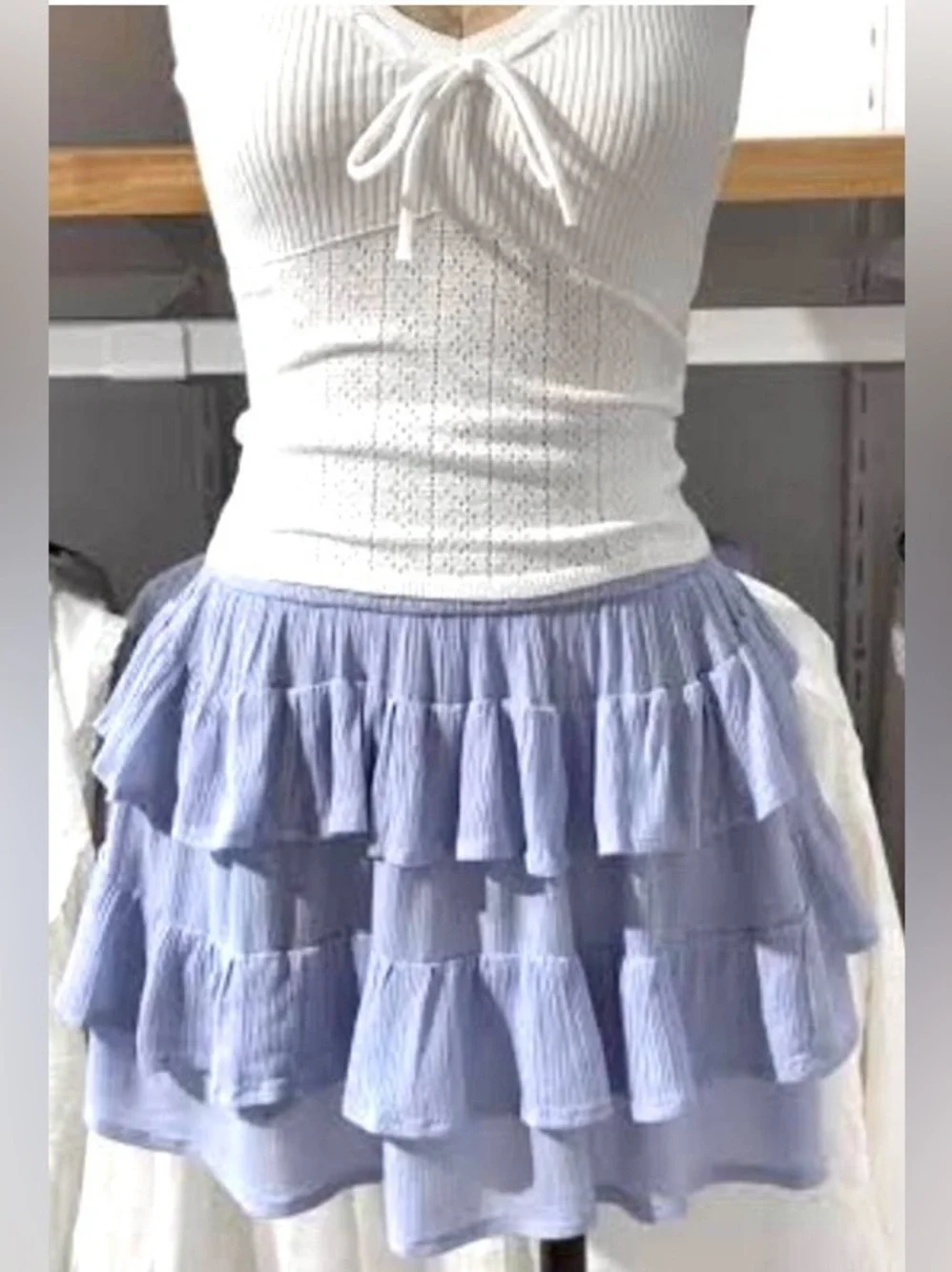 Hollister Co. Tiered Ruffle Mini Skirt Skort Size Small Blue